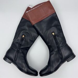 Ralph Lauren Women's Justine Two-Tone Leather Knee High Riding Boots - Size 8